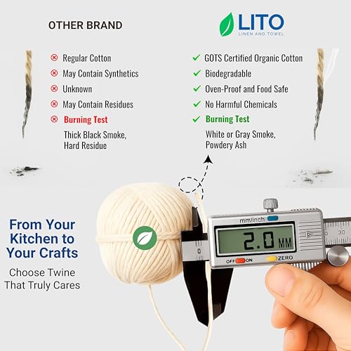 Image of LITO LINEN AND TOWEL 100% Cotton Twine Macrame Thread | Natural Cotton String for Cooking, Baking, Wrapping, Crafts, DIY Garden Decor & Gift Packaging (Natural, 16PLY- 200 FEET- Pack of 5)