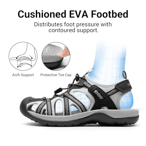 DREAM PAIRS DREAM PAIRS Women's Hiking Sandals Adventurous Summer Sports Shoes Outdoor,Size 10,Black/Light Grey,DWUMST2502