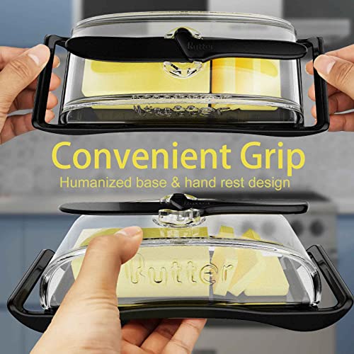 Paikiuu Butter Dish With Lid And Knife - Bpa-Free Plastic Butter Container For Countertop - Easy Grip Handles -Dishwasher, And Freezer Safe - Perfect For East And West Coast Butter - Black #TOP4
