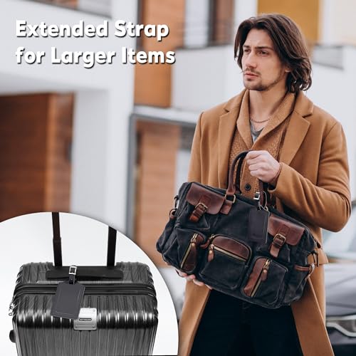 Image of 4 Pack Leather Luggage Travel Bag Tags by Travelambo Black