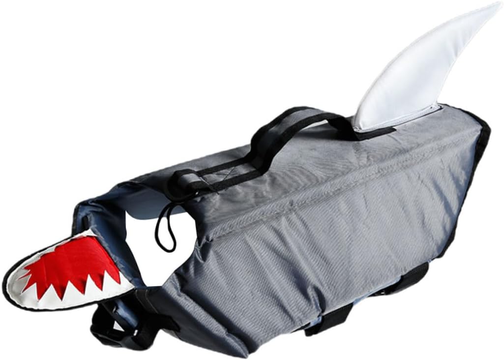 Dog Swimming Vest Shark Design Reflective Pet Life Jacket Gray XL Buoyancy Safety Vest for Outdoor Training and Boating