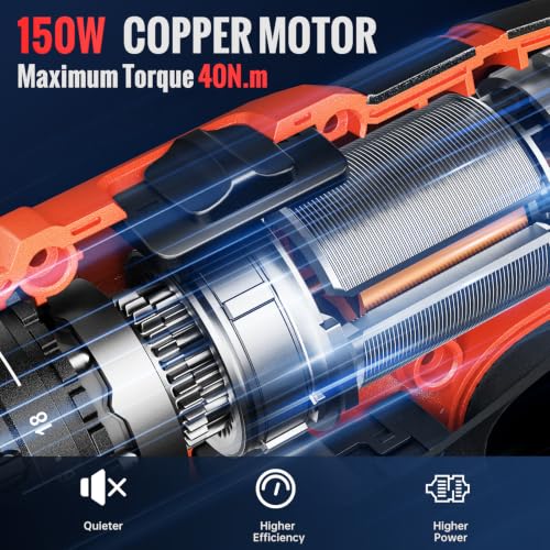 Image of DongCheng 20V Cordless Drilling Machine, 40Nm Torque, 350W Copper Motor, 18+1 Settings, 2-Speed 0-1500 RPM, 2Pcs 2.0Ah Battery and Charger, Clean Kit, Manual Tool, 16Pcs Drill Accessories for Home Use