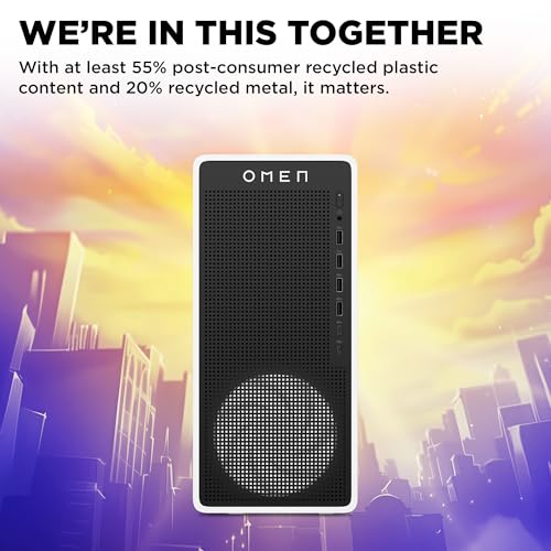 Image of HP OMEN 16L Gaming Desktop PC, AMD Ryzen 5 8400F, 16 GB RAM, 1 TB SSD, NVIDIA GeForce RTX 5060, Windows 11 Home, Microsoft Copilot, Panda Metal, TG03-0220 (2026)