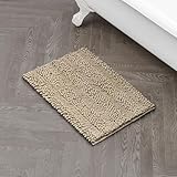 Laura Ashley – Astor Chenille Bath Mat | 100% Polyester | Premium Bathroom Décor | Machine Washable | TPR Backing Measures 17” x 24” | Linen