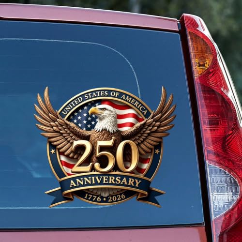 Image of 2pcs 250th Anniversary USA Car Decal Sticker Patriotic 4th of July | 1776-2026 Vinyl for Car, Truck, Window, Laptop, 250 Years American Independence Bumper Stickers 10 inch