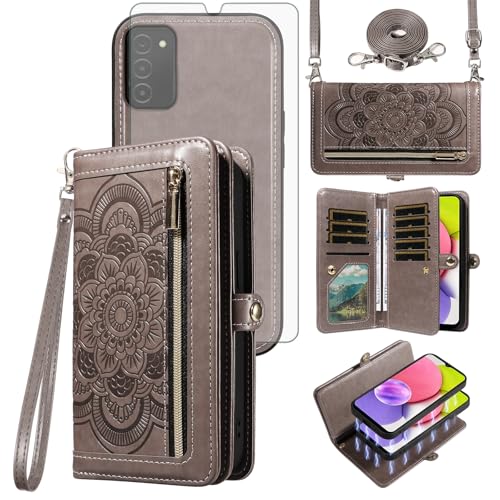 Coque pour Samsung A03s 5G version américaine étui portefeuille à fermeture éclair avec verre