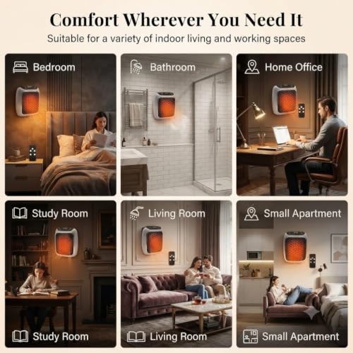 Image of Wall Mounted Electric Convector Heater 800W Silent Infrared Room Warmer Space Saving Design for Bedroom Bathroom Office