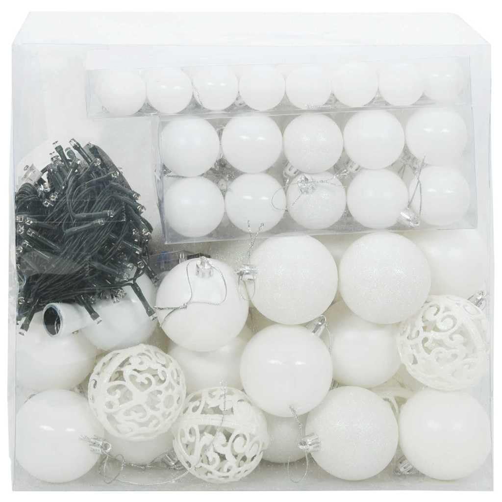 Lot de boules de Noël avec 300 LED, 120 boules en plastique blanc, guirlande lumineuse LED pour sapin de Noël, intérieur et extérieur protégé, alimentation USB, lumière chaude, longueur 30 m