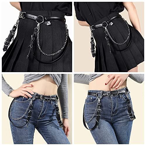 Ayliss Women Punk Waist Chain Belt Skinny PU Leather Metal Chain Gothic Punk Waist Belt Adjustable Layered Rave Costume Party3