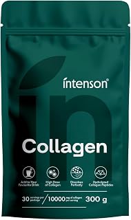 Intenson Kollagenpulver 300 g, 2 Kollagentypen (I, III), unterstützt Haut, Haare, Nägel, Knochen und Gelenke, hydrolysierte Kollagenpeptide, geschmacksneutrales Proteinpräparat