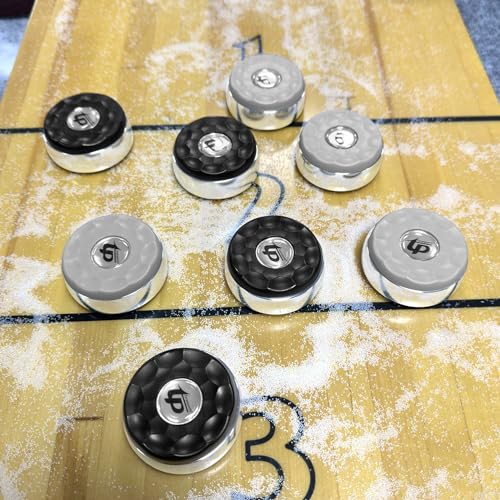 TORPSPORTS Shuffleboard Pucks, 58mm Shuffleboard Puck Set, 8Pcs Shuffleboard Pucks Equipment for Family Fun Home Game Black&Grey