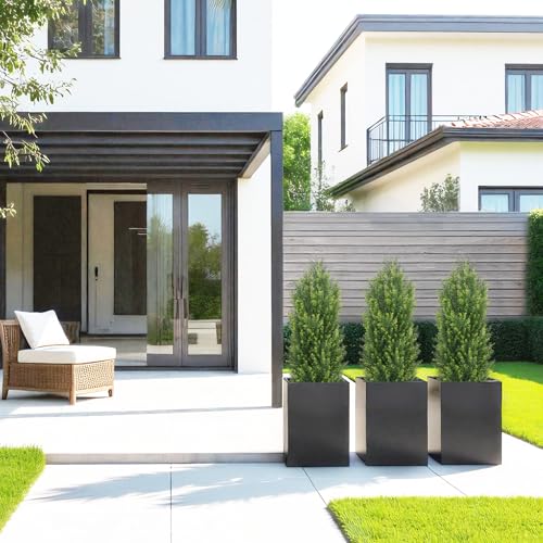 THE BLOOM TIMES Artificial Topiary Cedar Trees Outdoor 3FT Tall 2 Set, Realistic Faux Pine Cypress Shrubs Bushes, UV Resistant Large Fake Evergreen Plants for Front Porch Outside Planter Decor 3 Foot
