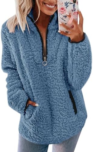 Nilimoph Pullover Damen Fleecepullover Teddyjacke Teddy Flauschiger Teddyfleece Jacke Kuschelpullover Winterjacke Fleecejacke Plüschjacke Kuscheljacke Kapuzenpullover Winter Mit Ta