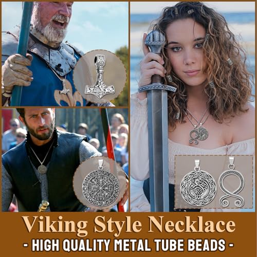 30 Pcs Norse Viking Runes Necklace Amulet Protection Pendant Hair Beard Beads Thor Hammer Jewelry for Men Women DIY2