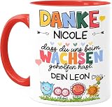 Tassenliebling® Abschiedsgeschenk Kindergarten personalisierte Tasse Rot Erzieherin Tagesmutter Kita - Danke dass du uns beim Wachsen geholfen hast - Erzieherin Geschenk