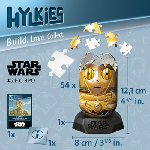 Ravensburger Puzzle 3D Hylkies Édition Star Wars Figurine n°21 C 3PO Adultes et Enfants 54 pièces numérotées à Assembler sans Colle Support Inclus Star Wars 12008008 - vue 8