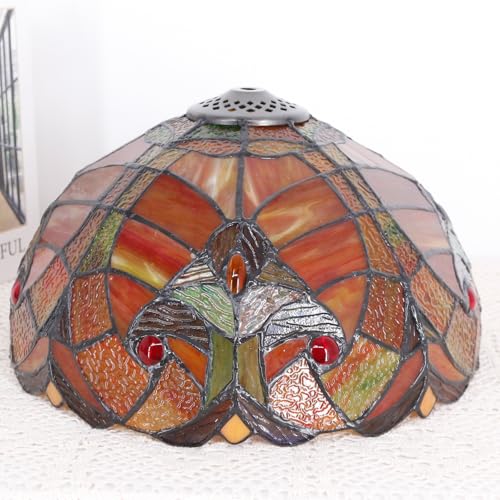 Image of 12 Inch Tiffany Stained Glass Lamp Shade Replacement Only (Red) | Stained Glass Style Lampshade with Cap fit for Table lamp Pendant Light Ceiling Fixture
