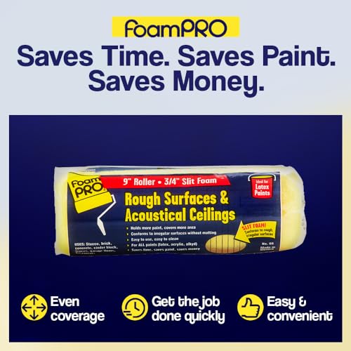 FoamPRO 00066 66 Foam Paint Roller, 1 pack | Slit Foam Roll For Rough & Irregular Surface | Painting Supplies & Tools For Home | Safe for Use With All Paints, Stains, Primers, Clear Coats