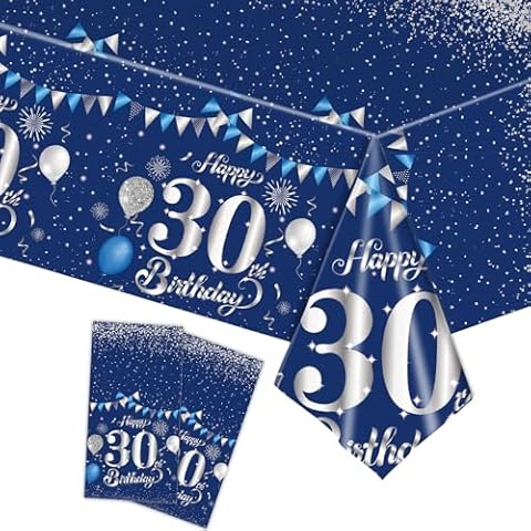 COSORO Navy Silver 30th Birthday Tablecloth Cover