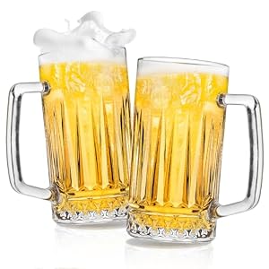 Beer Mug Set of 2, 580ml Crystal Beer Glasses with Handle, Large Glass Mugs for Freezer, Gifts for Men, Dad, Father’s Day