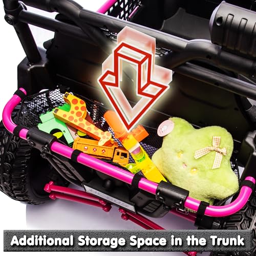 sopbost Premium 24V 2 Seater XXL Kids UTV Ride On Car with Remote Control 4WD Off Road Electric Vehicle Ride On Toy Car with EVA Tires Wheels, Metal Frame, Bluetooth (Pink) - Thumbnail 7