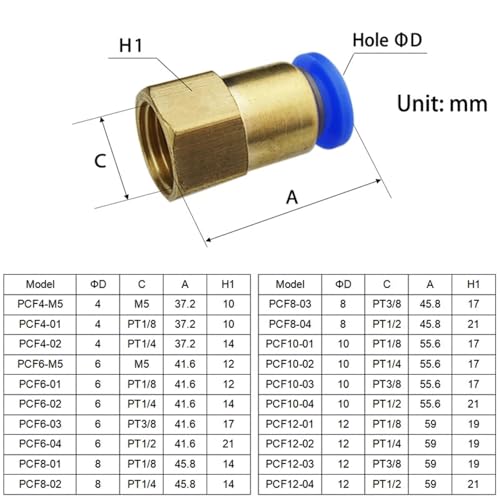 Conexión neumática PCF conector de latón manguera de aire M5 un cuarto de pulgada 3
