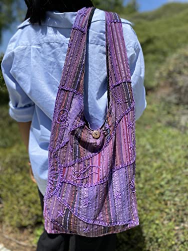 Lavender Embroidered Peace And Sunrise Crossbody Purse Boho Handbag #TOP2