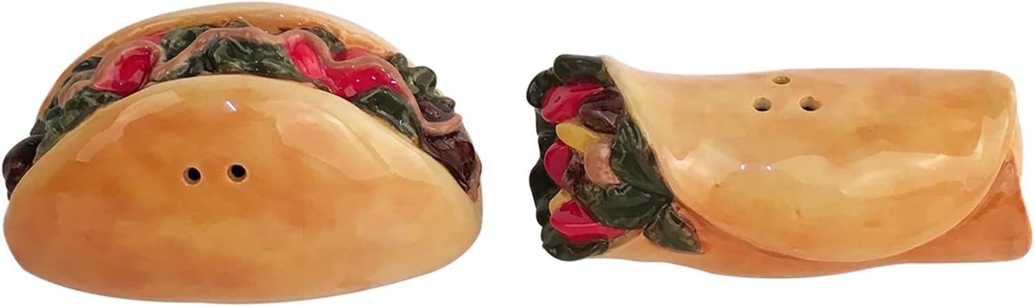 Blue Sky Clayworks Taco Salt and Pepper, 4-inch Height, Set of 2