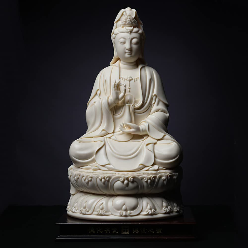 Ceramic White Porcelain Buddha Statue of Guanyin, Including Lotus Base, Chakra Feng Shui Decoration,B