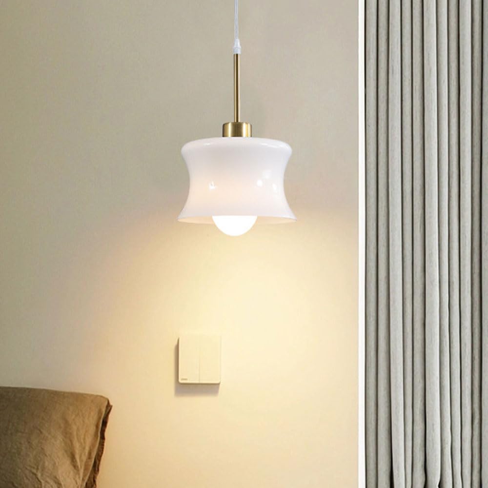 Lampe à suspension en verre crème lustre rétro blanc laiteux luminaire îlot cuisine