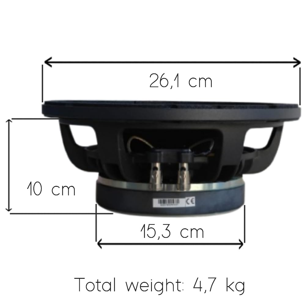 KIT Set pour LA Voce Italiana WAF102.50, 1 woofer de 25 cm 250 mm 10", 250 Watts RMS, 500 Watts Max, 8 ohms, idéal pour la Maison, Les fêtes et Les discothèques, 1 Piece