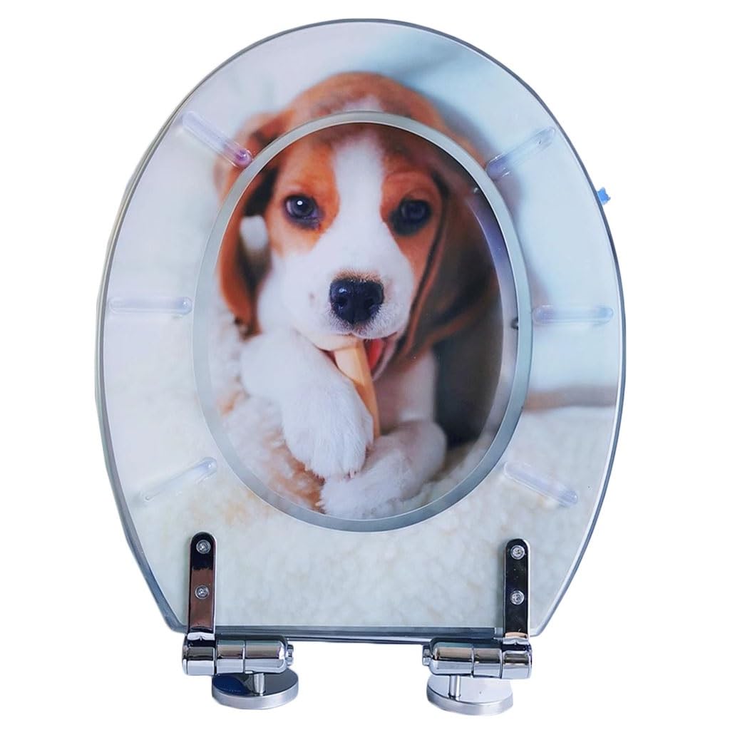 Siège de toilette coloré et abattant WC motif chien avec charnières solides pour salle de bain