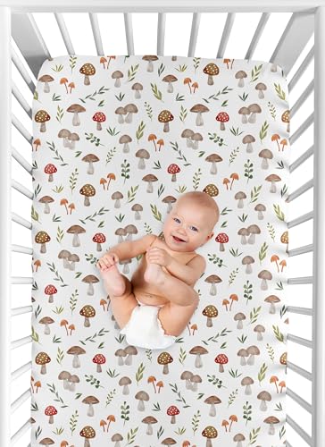 Image of Sweet Jojo Designs Fitted Baby Crib Sheets (Woodland Mushroom) for Boys or Girls, Infant Nursery, Toddler Room - Standard Size (Colorful, Watercolor, Toadstool, for the Forest Animals Collection)