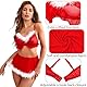 Satohom Damen Weihnachten Reizwäsche Dessous Set Christmas Nachthemd, Xmas Satin Kleid Dessous Spitze Negligee, Weihnachts Babydoll Cosplay Reizwäsche Kostüm Negligee mit G-String