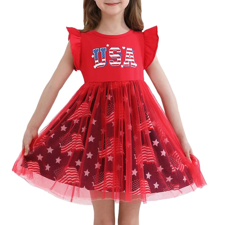Girls 4th of July Dress Toddler Girl American Flag Dresses Independence Day Outfits Summer Patriotic Clothes