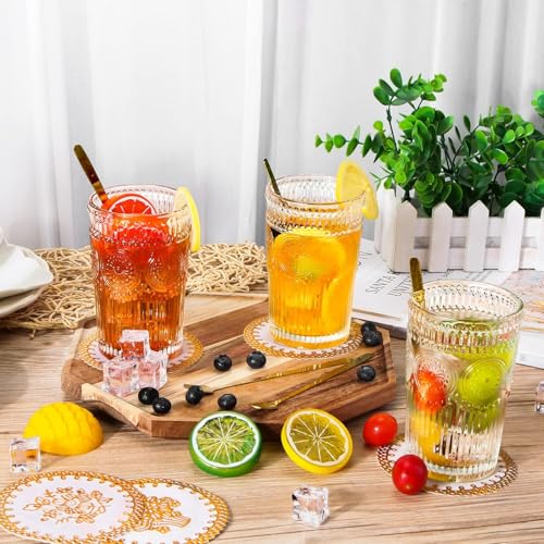 Image of WRINGO 280ml Italian Premium Juice Glasses and Transparent Water Glass Medium Size Tumbler Glasses for Drinking Water and Cocktails, Diamond Design Glass Water Glass Set of 6 (Flower, Set of 6)
