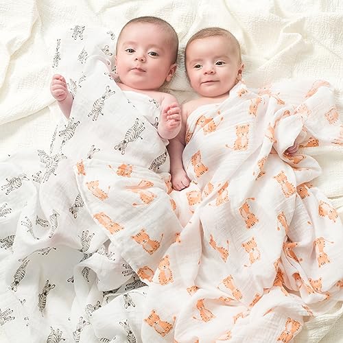 Image of Aden by aden + anais Swaddle Blanket, Muslin Blankets for Girls & Boys, Baby Receiving Swaddles, Ideal Newborn Gifts, Unisex Infant Shower Items, Toddler Gift,Wearable Swaddling Set,4 Pk,Safari Babes