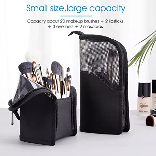 Image of MAYCREATE 2 in 1 Makeup Pouches for Women Portable Makeup Brush Bag Holder Makeup Brush Pouch Makeup Brush Organizer Travel Makeup Brush Bag for Travel,Black
