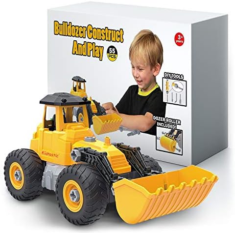 Kidtastic Bulldozer Toy, Take Apart STEM Fun with Screwdriver, Ages 3 4 5 and up, Construction Tractor Truck Engineering Vehicle, Building Play Set for Boys Girls Toddlers
