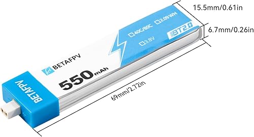 Miniatura 9 de BETAFPV 4pcs BT2.0 550mAh 1S Batería 3.8V 40C80C Lipo Batería con conector BT2.0 Compatible para 2.953-3.346 in 1S FPV Racing Whoop Drone