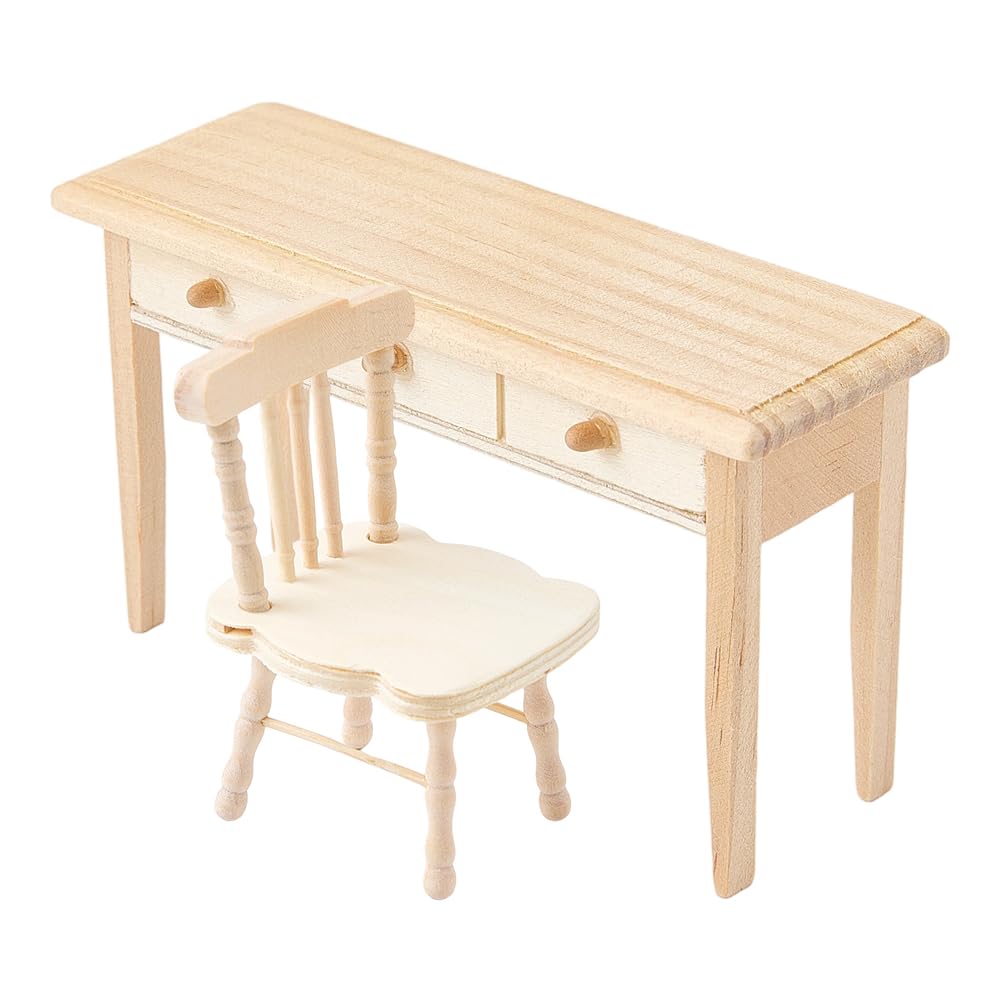 FINGERINSPIRE 1 Set Wooden Dollhouse Furniture 1:12 Scale Table & Chair Wood Mini Model BurlyWood Color Micro Landscape Dollhouse Accessories for Photo Props, Mini House Decor Accessories