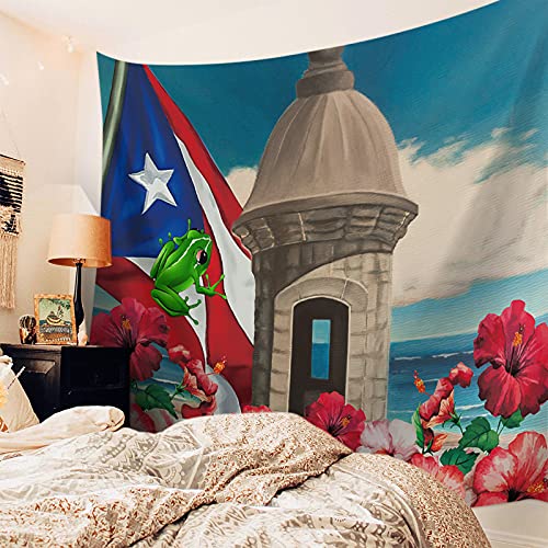Ambehome Tapestry For Bedroom, Puerto Rico Coastal Flag Tapestry Wall Hanging Backdrop Tapestry Wall Tapestries Decor For Living Room Dorm Building Hibiscus Flower (59X79 Inches) #TOP2