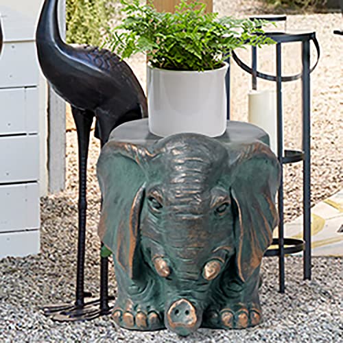 Homebeez Light-Weight Concrete Accent End Table, Animal Modern Round Plant Table Outdoor Side Table For Living Room Backyard, 12.8" H, Elephant #TOP4