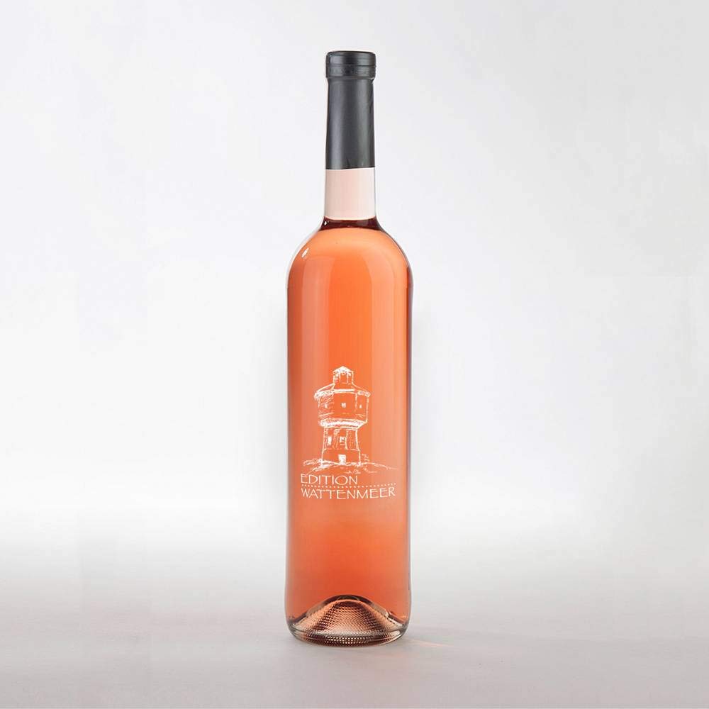 Edition Wattenmeer, Motiv: Wasserturm Langeoog, Rotling von der Mosel in Gravur-Flasche, Sommerwein