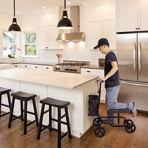 Bable Knee Walker with Basket, Steerable Knee Scooter with Dual Braking System Crutches Alternative, Foldable Leg Walker Black