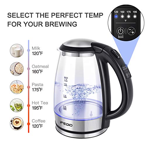 iFedio Electric Kettle, 1.7L Glass Electric Tea Kettle, Hot Water Kettle with Auto Shut-Off & Boil-Dry Protection, Fast Heating Cordless Water Boiler - Thumbnail 6