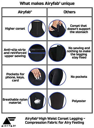 Airyfab High Waisted Corset Leggings With Pockets For Women - Tummy Shaper With 3 Hooks For Shaping Stomach - Waist Trainer Black #TOP4