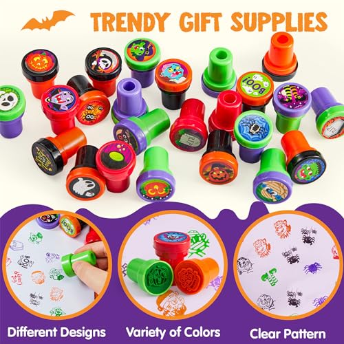 JOYIN 100 Pcs Halloween Stampers for Kids Gift, 25 Designs Assorted Plastic Stamps Bulk for Halloween Party Favors Goodie Bag Fillers, Teacher Student Stamps for Classroom Game Prizes by JOYIN - Used condition - Image 3