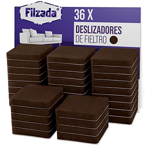 Filzada® 36x Almohadillas de Fieltro Adhesivo - 25 x 25 mm Cuadrados - Marrón - Patines de Muebles Profesionales de Fieltro con un Poder Adhesivo Ideal