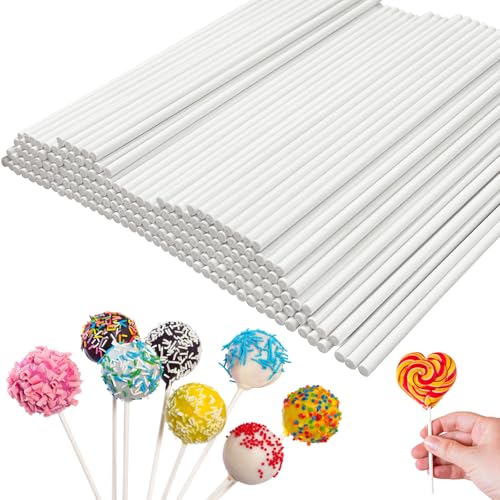 100 Pcs White Lollipop Sticks 6 Inch Paper Cake Pop Sticks Lollipop Treat Sticks for Cake Pops Homemade Candy Chocolate Cookie Dessert(Dia 3.5mm)